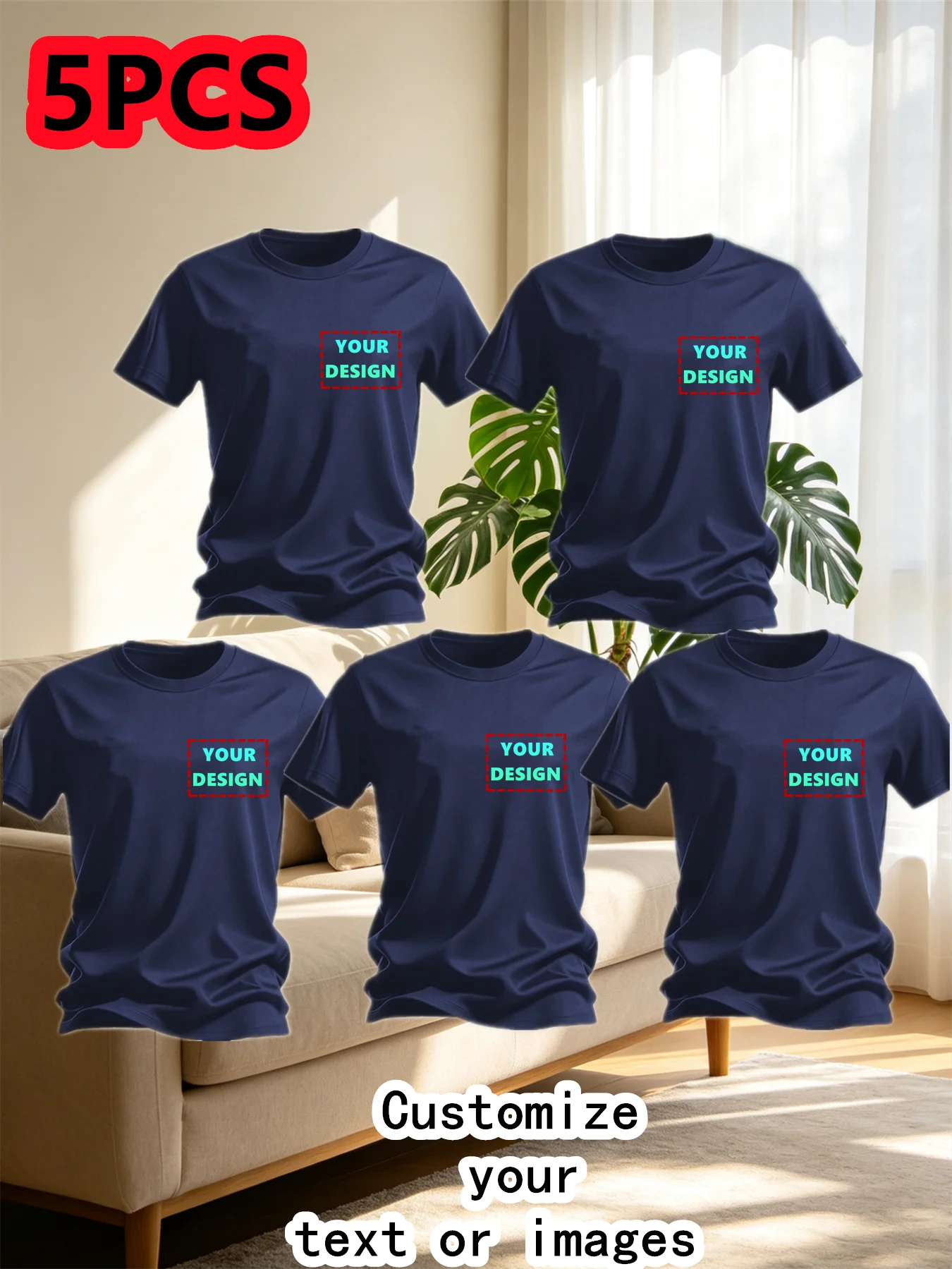 5-Piece Custom Logo T Shirts for Men, Quick-Drying, Breathable, Stretchy Short Sleeves, Print-Ready Team and Workwear