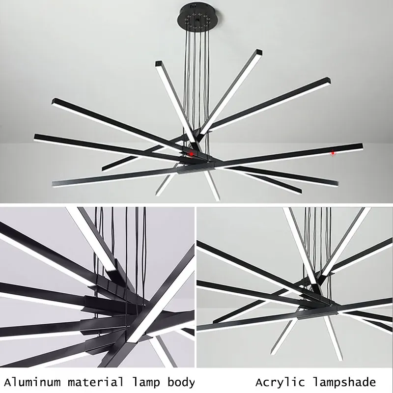 LED Chandelier Creative Hanging Light Dimmable Linear Ceiling Lighting DIY Adjustable Height for Kitchen Island Living Room Deco