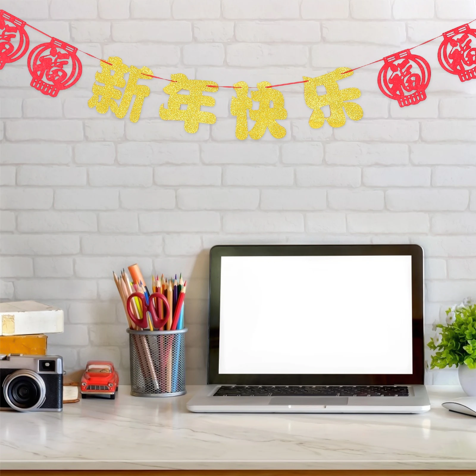 

New Year Flag Decoration 2 Sets Courtyard Chinese Banners Hanging Bunting Party Props Flannel Years Premium Material Durable