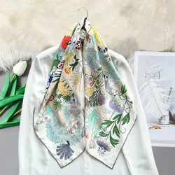 Square Silk Scarf 90cm Summer Shawls Hand Rolled Edge Bandanas Top Accessories Hair Bag Belt Scarves Christmas Gift