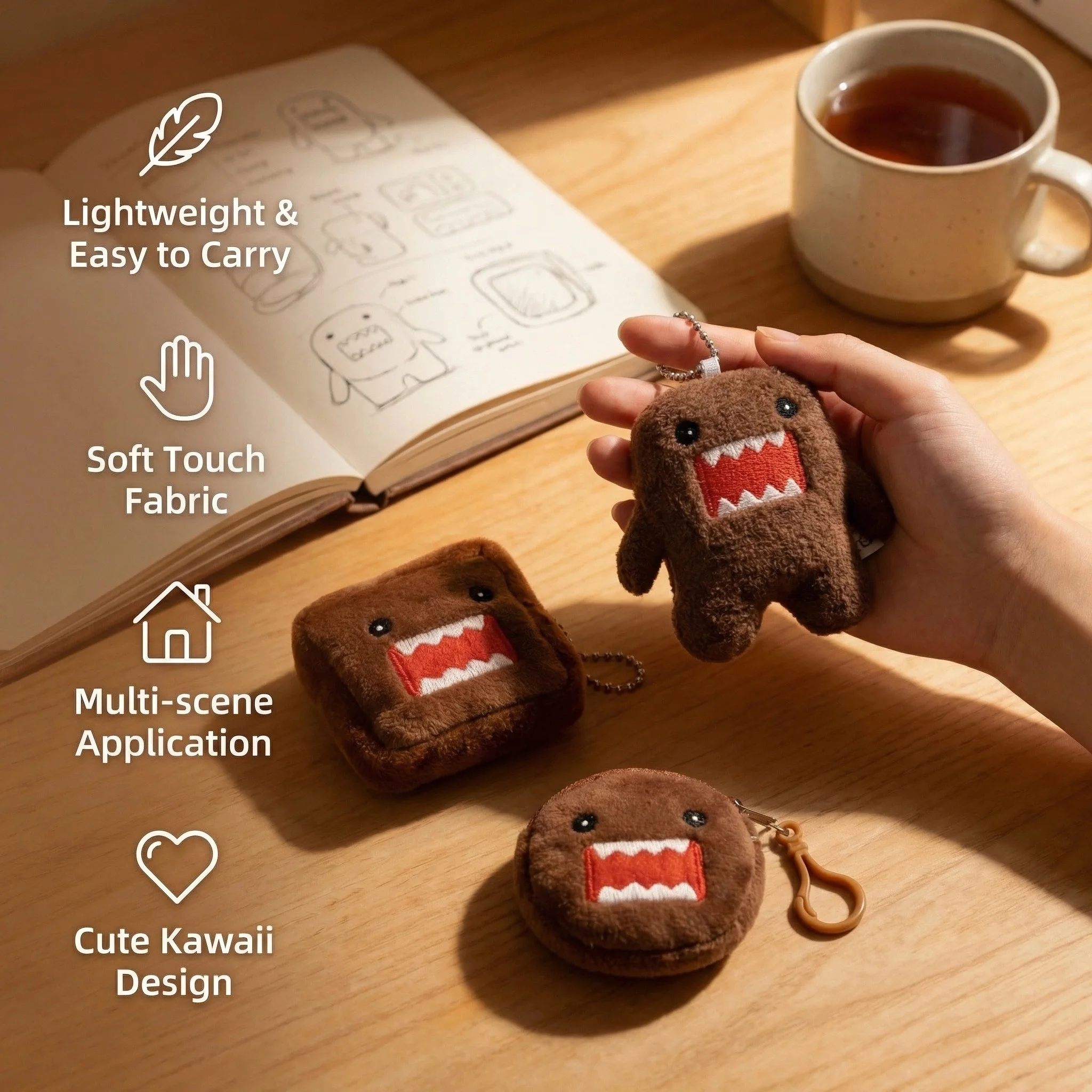 Kawaii Cute Domo Kun Plush Keychain Coin Purse  Anime Cartoon Bag Charm Soft Fluffy Keyring for Fans Collection Gift
