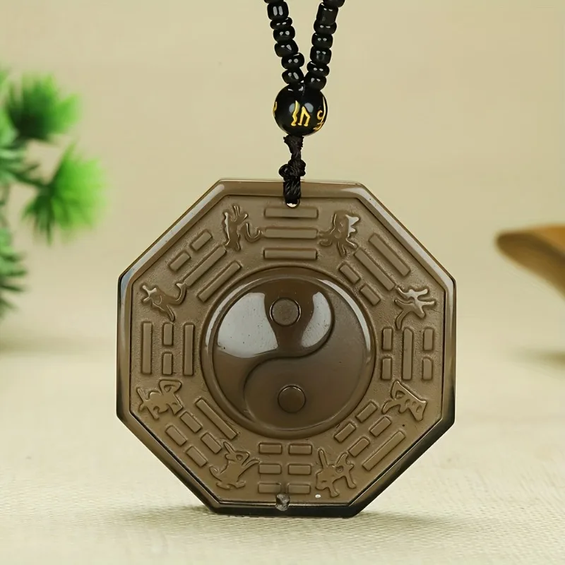 

Модный универсальный кулон из натурального ледяного тай-чи багуа из обсидиана, мужское и женское модное ожерелье, модный стиль