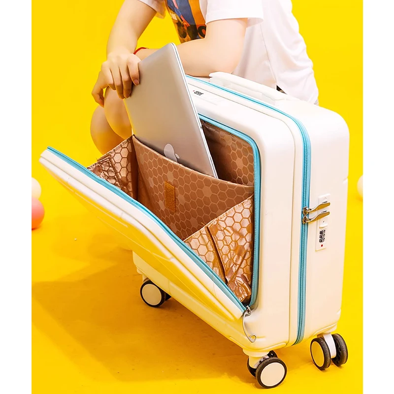 Suitcase Front Opening Luggage Laptop Bag Female Carry on Universal Wheel Password Travel Suitcase 20 inch Rolling Luggage Set