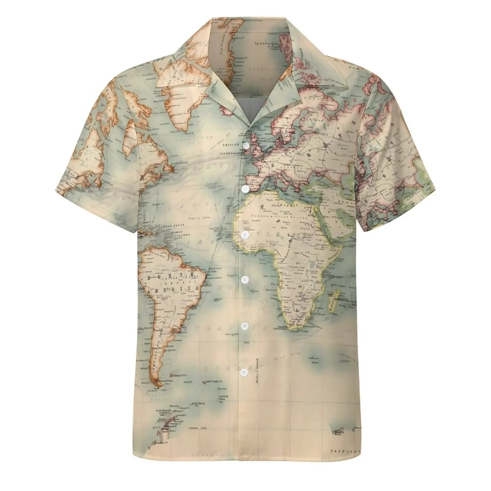 Vintage Detailed World Map Vacation Shirt Men Historical Map Casual Shirts Hawaiian Short-Sleeve Streetwear Oversized Blouses