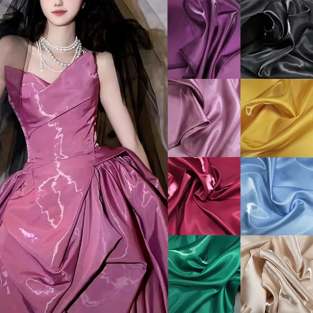 Polyester Liquid Water Satin Fabric Thickened Natural Reflective Crystal Silk Satin Flash Crisp Cloth Wedding Dress Decorative