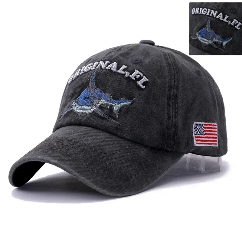 2024 New High Quality Wash Cotton America Flag Shark Men\'s Baseball Cap Women Snapback Hats For Men Bone Hip Hop  Dad Hat Gorras