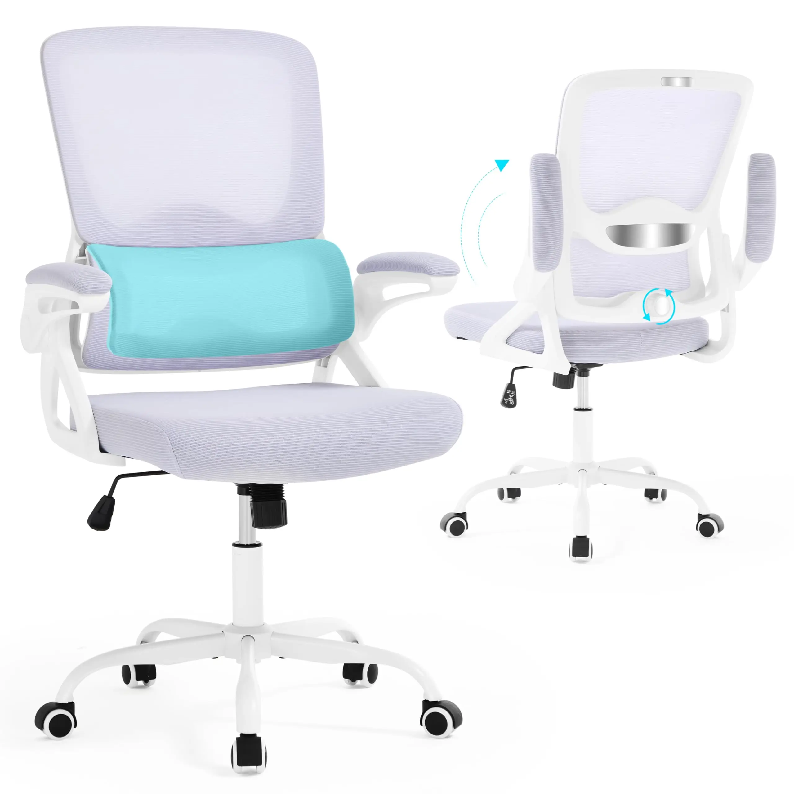 

Ergonomic Mesh Office Chair With Lumbar Support Mid Back Desk Chair Flip-Up Arms 400 Lbs