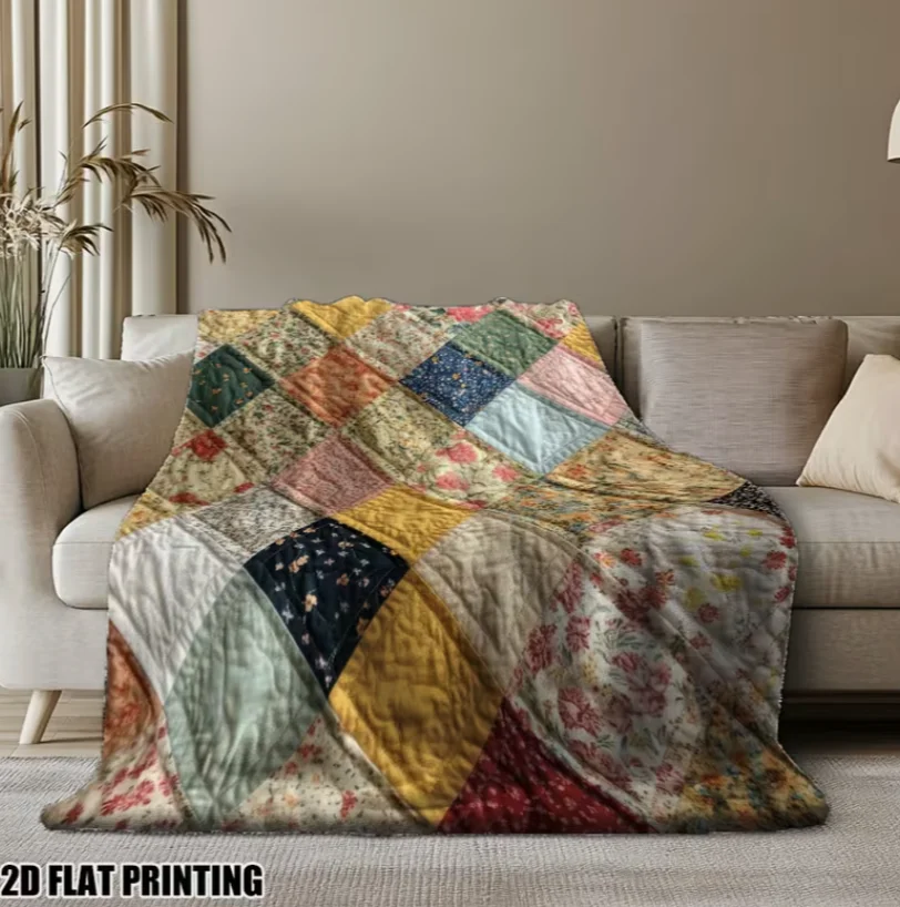 1pc Cozy Colorful Diamond Patchwork Printed Throw Blanket Warm and Blanket for Sofa Office Camping and Travel Great Gift Idea