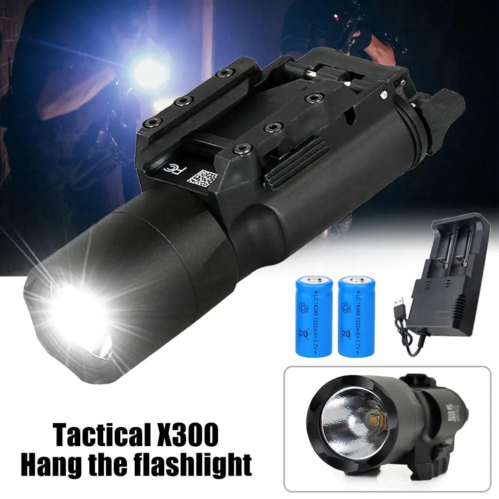 Tactical X300 Pistol Scout Light Hunting Flashlight Light Black With Constant Momentary Switch With battery and charger