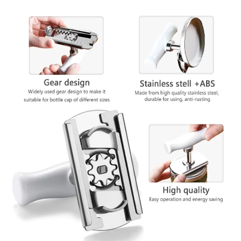 Adjustable Multi-function Bottle Cap Opener Stainless Steel Lids Off Jar Opener Labor-saving Screw Can Opener for Kitchen Gadget