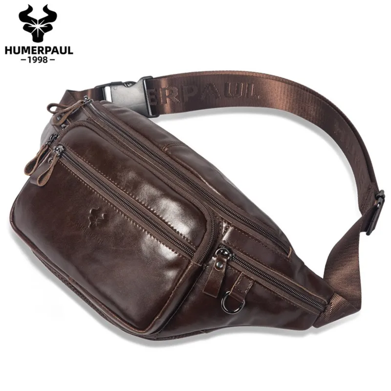 مصمم الراقية الفاخرة الرجال جلد طبيعي الخصر حقيبة الأعمال التنقل الرياضة في الهواء الطلق Crossbody حقيبة صدر للرجال Bolsas De Hombres #1