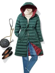 QAZIQILAND Brand  New Woman Winter Women Hooded Long Jacket 90% White Duck Down Lightweight Autumn Windbreaker Parkas Seamless