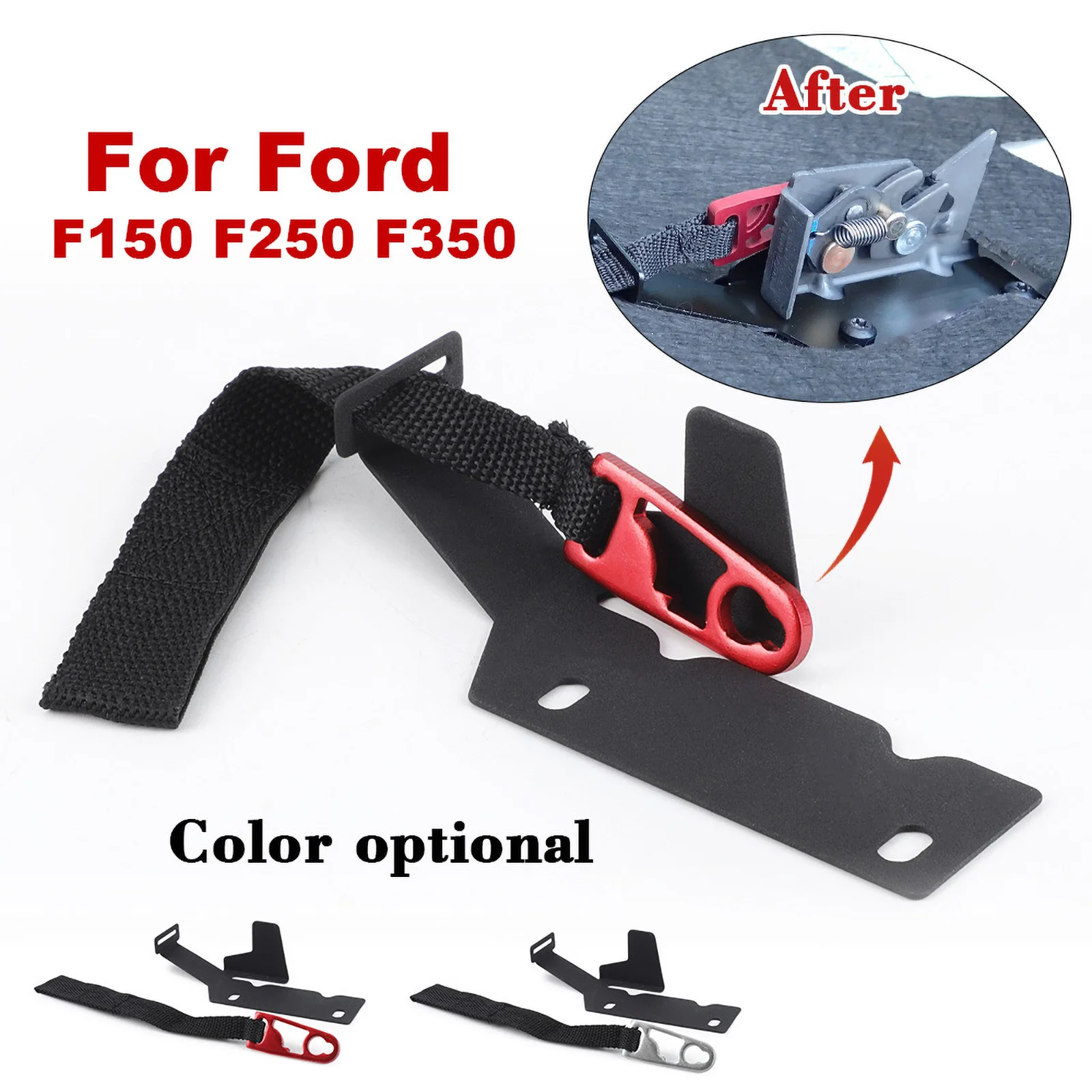 Rear Seat Quick Latch Release Kit Rear Seat Release Belt with Buckle Adjustable Strap Red Silver for Ford F150 Raptor F250 f350