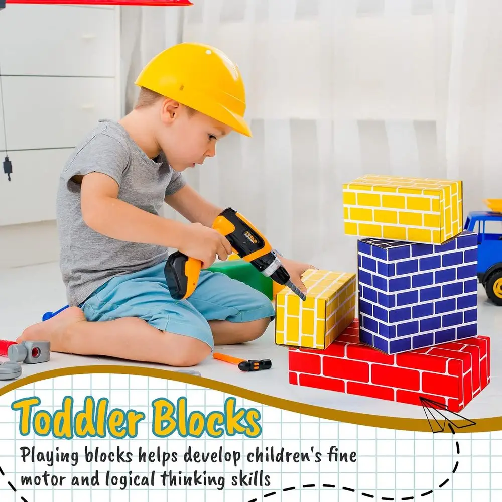 Juego de bloques de construcción de cartón gigantes de 80 piezas para niños: ladrillos apilables gruesos y grandes para juegos preescolares y de guardería