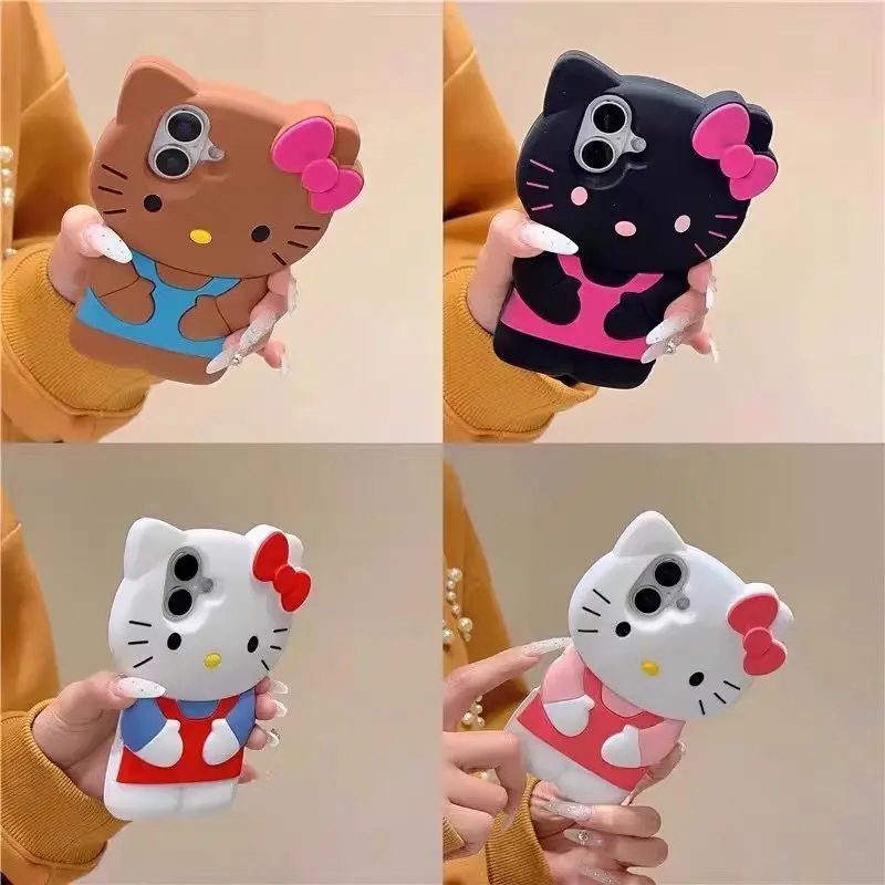 

Anime Cartoon Hello Kitty Silicone Phone Case for Apple iPhone 16 Pro Max/15 Pro/14/13 Plus Full Coverage Phone Protective Cover