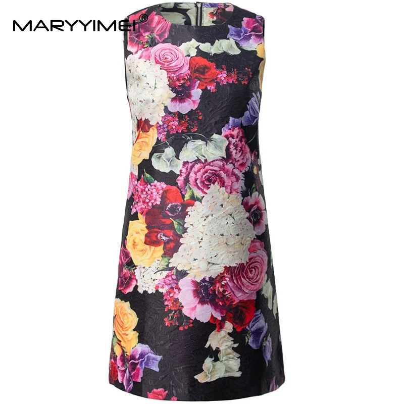 

MARYYIMEI Fashion design Women's Summer New Dress Sleeveless Jacquard Tank Slim-Fit A-Line Short Dresses
