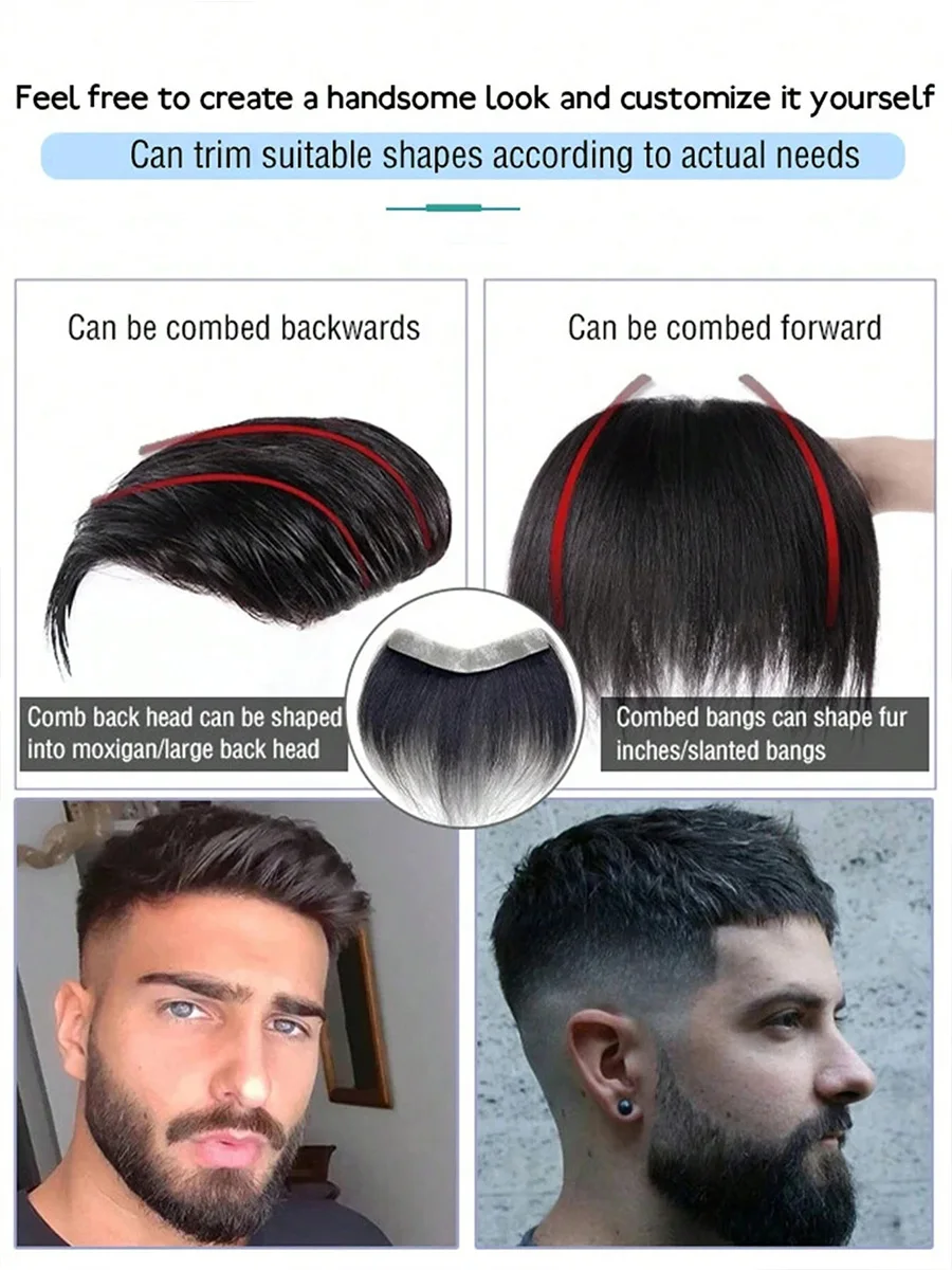 رقعة شعر من البولي يوريثان بدون خياطة ذات مظهر طبيعي بديل لأهداب الجبين وخط الشعر، وصلات شعر لاصقة بحافة غير مرئية