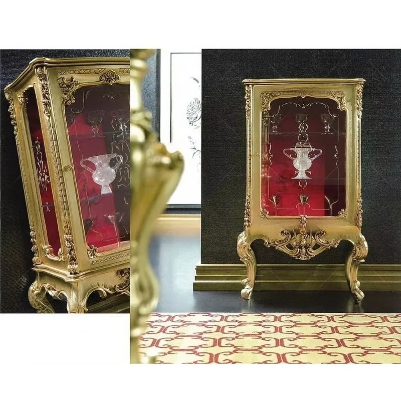 French royal luxury gold wood carving living room cabinet