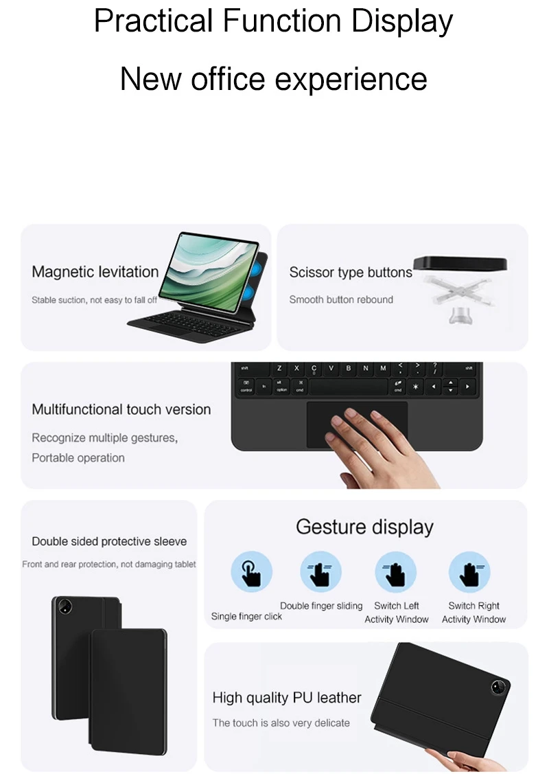 Deutsches MatePad Magic Keyboard Pad-Tastatur für Huawei MatePad Air Pro MateBook E Spanisch, Arabisch, Französisch, Russisch, Koreanisch, Hebräisch, Portugiesisch, Deutsch, HW1, Tastenkombination, Gestensteuerung, Tra