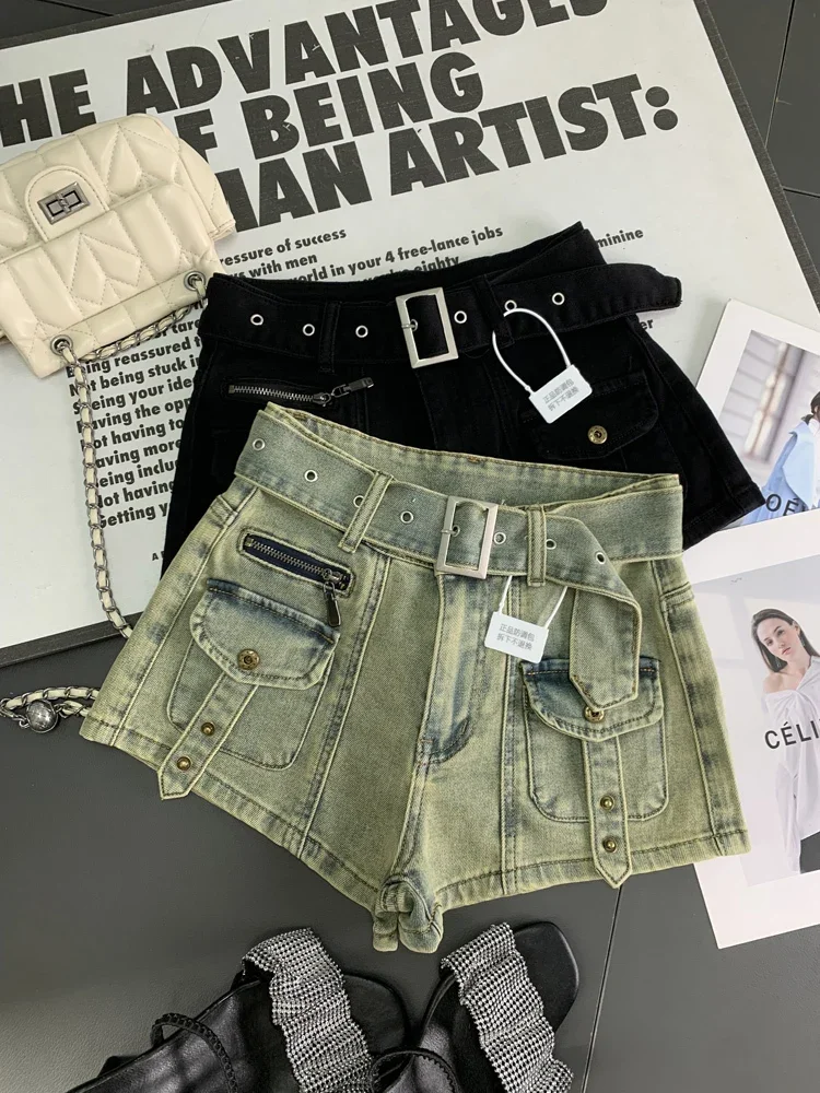 

Новые однотонные широкие шорты в стиле ретро, женские летние тонкие сексуальные мешковатые джинсовые шорты с высокой талией, 2025