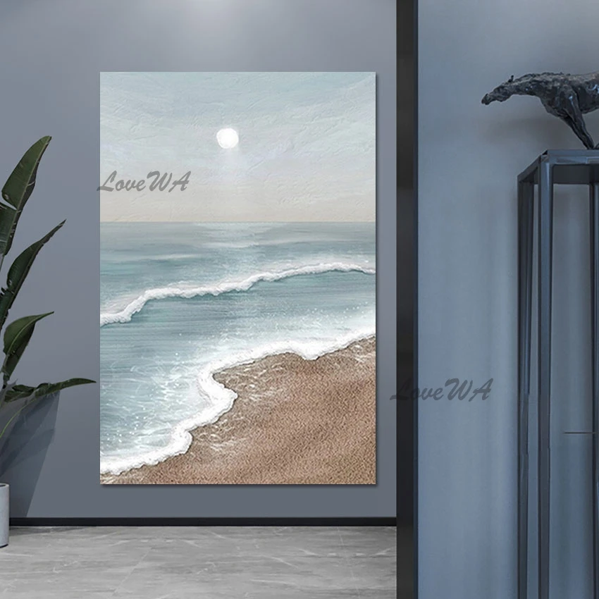 3d Beautiful Picture Scenery, Abstract Canvas Art Beach Wall, Modern Sea Wave Oil Painting, Frameless, High Quality Artwork