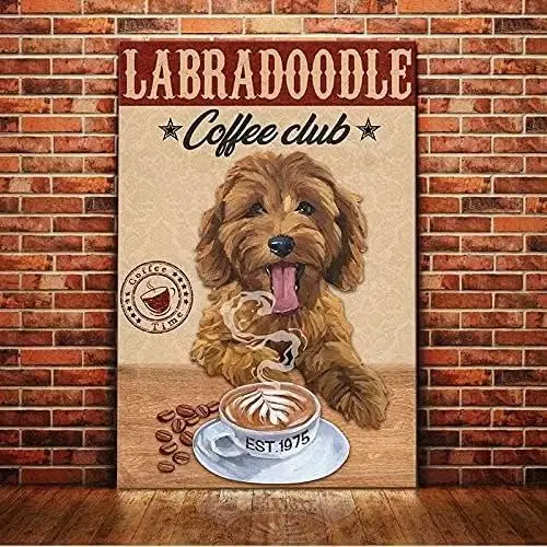 Letrero de Metal Vintage Labradoodle Dog Coffee Club, carteles Vintage, letreros de estaño Retro, letrero de aluminio para cocina, hogar, jardín, pared, Bar t