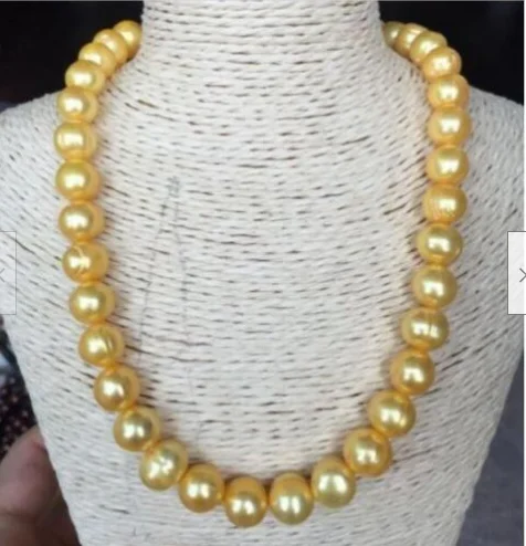 

20" Stunning AAA+ 12mm Real natural south sea golden baroque pearl necklace 14k