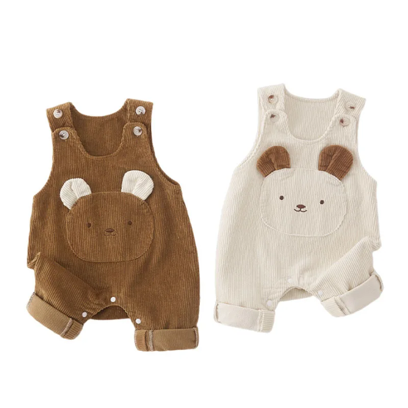 

2024 Autumn Baby Cute Bear Rompers Infant Corduroy 0-2T Loose Overall Toddler Girls Outwear Trousers