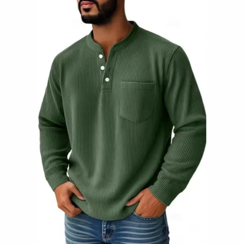 The New Solid-color Corduroy Three-button Shirt Collar Men Cross-border European and American Men's