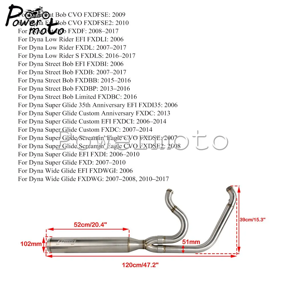 2 Into 1 Stainless Exhaust For Harley Dyna Low Rider 2006-2017 Full Length Muffler Pipe Set With Hardware Strong Construction