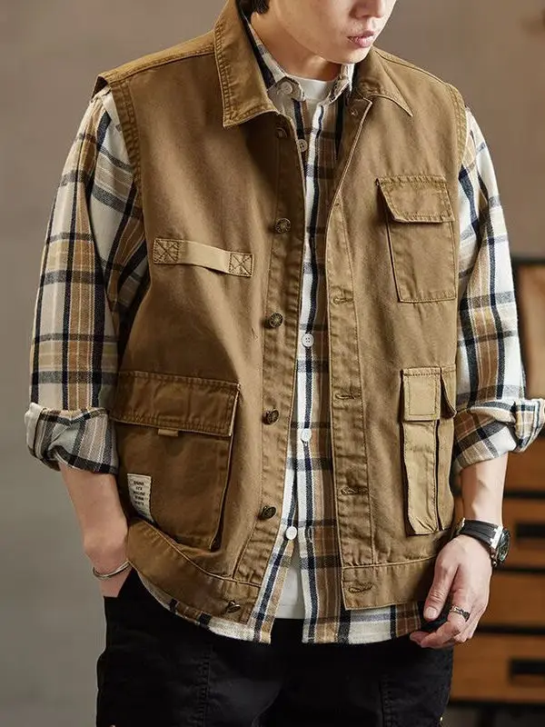 Spring Summer Loose Casual American Style Men's Jacket Outerwear Outdoor Tactical Loose Fit Workwear Vest Youth Vitality Style