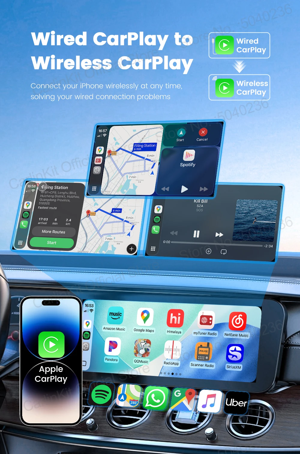 CarlinKit 5.0 C2Air 2-in-1 CarPlay Android Auto Wireless Adapter für kabelgebundene CarPlay- und Android-Auto-Fahrzeuge, Online-Upgrade, Plug & Play – Detail 6
