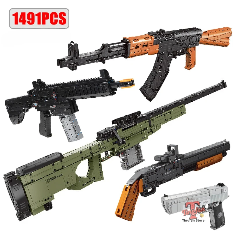 

Military AK47 Rifle AWM Sniper Gun Assembled Building Blocks Model MOC Army Firearms Series Bricks Weapons Sets Kid Toy Boy Gift