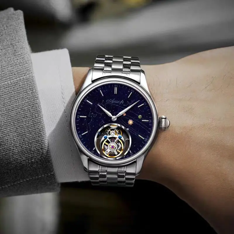 Aesop authentic manual tourbillon star mechanical watch fashion brand men's watch 7049