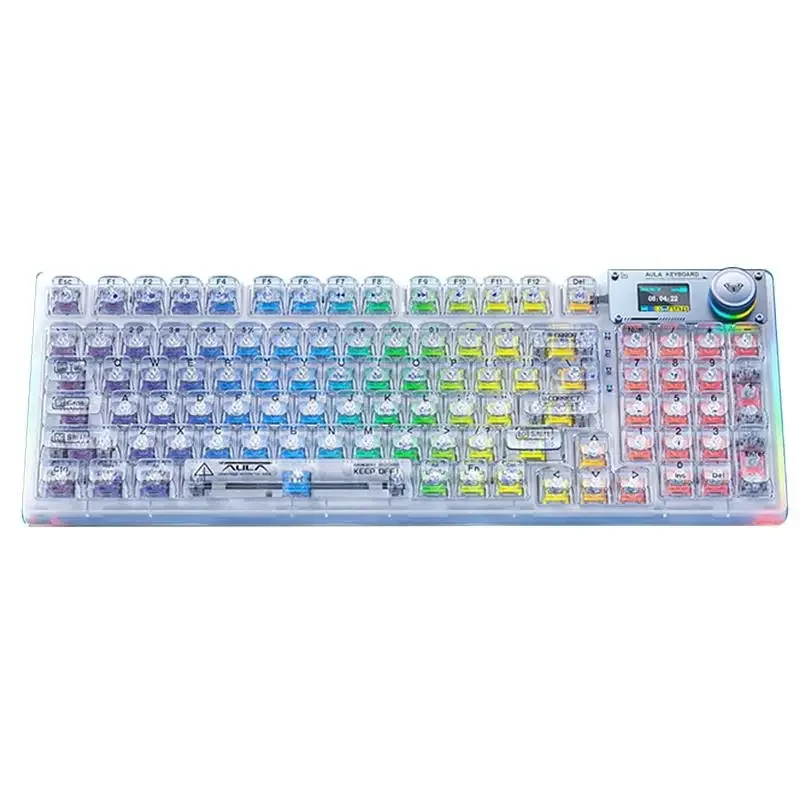 AULA-Clavier mécanique sans fil F98 PRO, Bluetooth, remplaçable à chaud, rétroéclairage RVB transparent, clavier de jeu personnalisé pour Windows et Mac