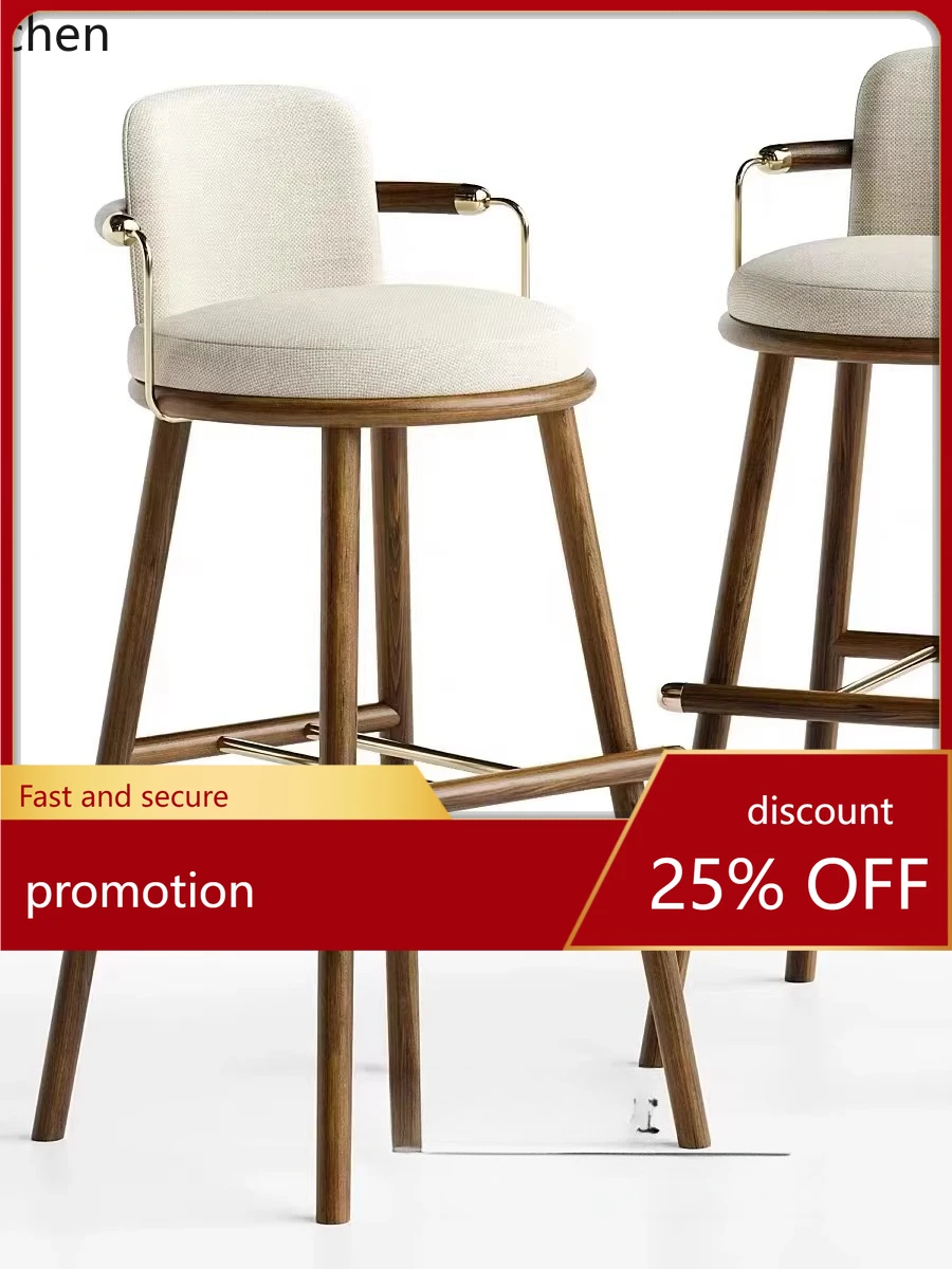 

CZ Solid Wood Fabric Bar Chair Entertainment Bar Counter Chair Home Island Chair