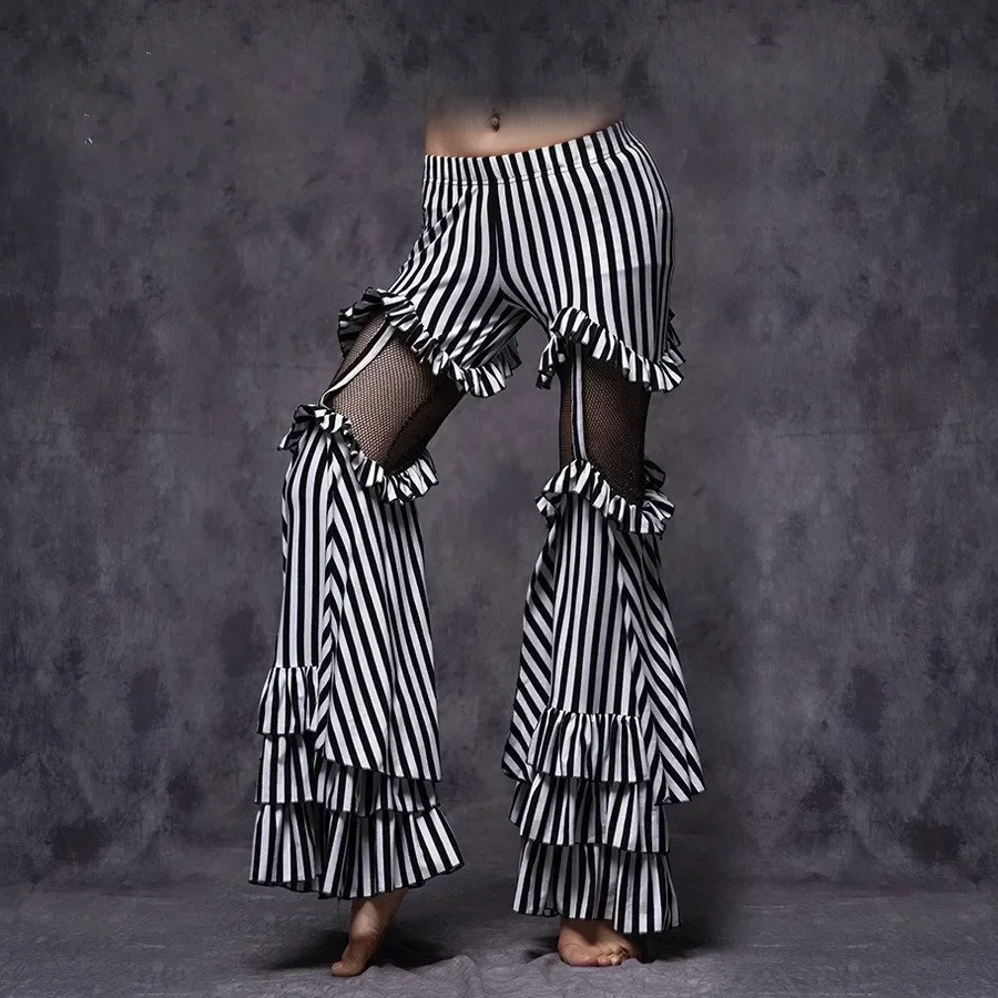 Tribal Dance Pants Zebra Stripes Bell-bottom Dancer Clothes Bellydance Costume Trousers ATS Performance Show Wear Egypt Boho