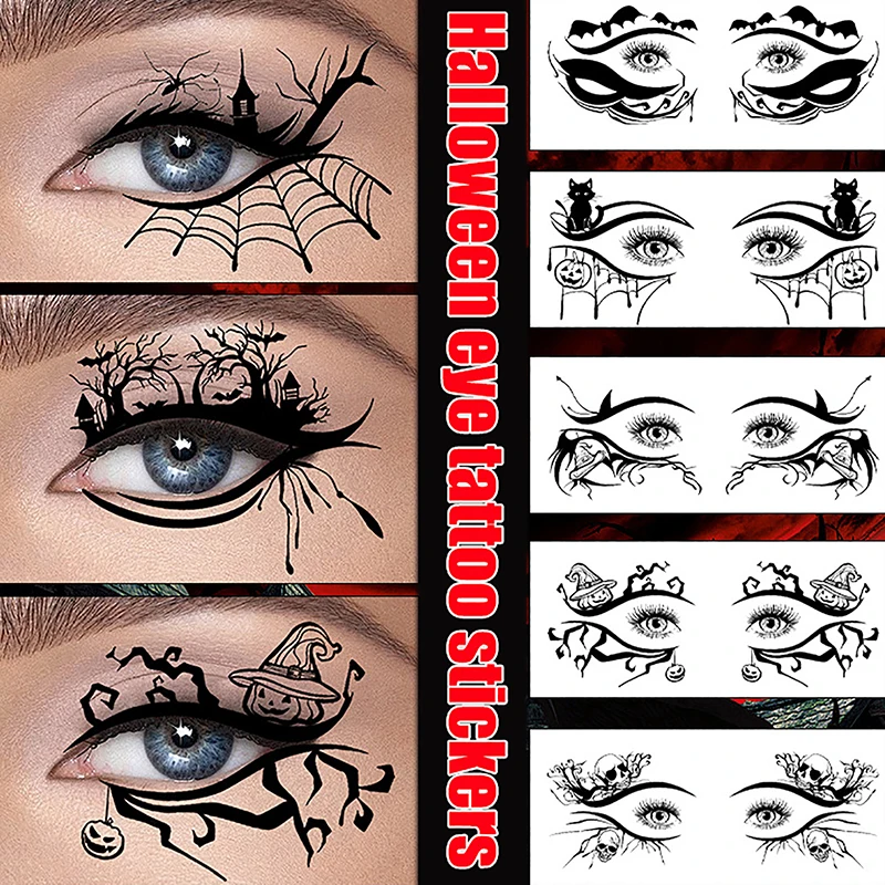10 Halloween Removable Temporary Eye Tattoo Stickers,Can Be Used Realistic Tattoos,Waterproof And Sweatproof,Halloween Makeup