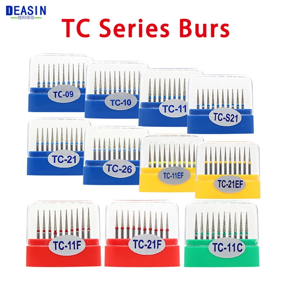 10pcs/box TC Series 1.6mm Shank Dental Diamond Burs Drill FG for High Speed Handpiece Burs Dentist Drills