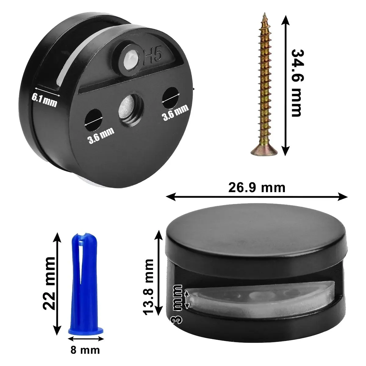 ABJY – matériel de montage de miroir sans cadre, 3-5mm, paquet de 8, Kit de montage de miroir de fixation à double vis avec vis et ancres noires