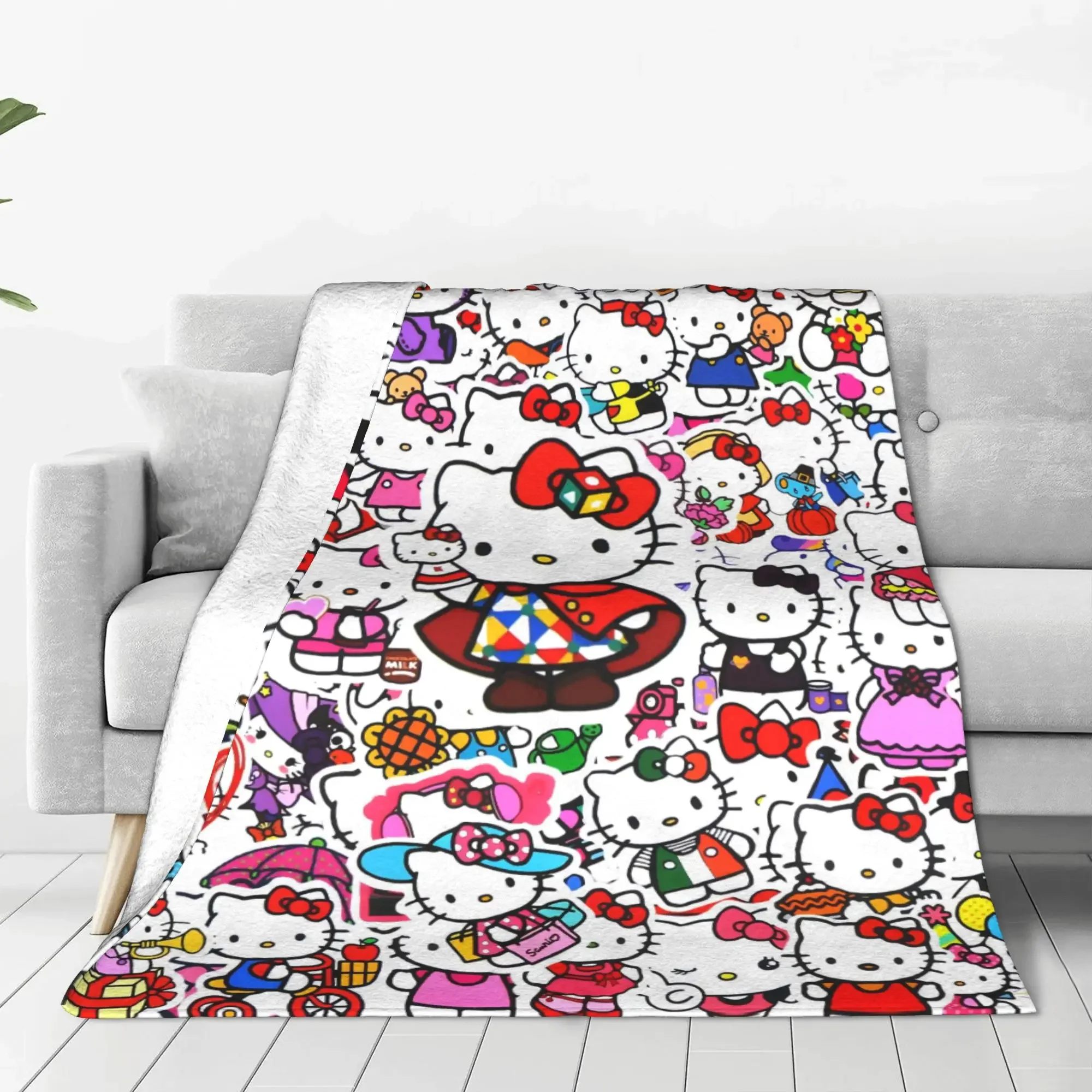 Super Soft Flannel Blanket for Kids  Hello Kitty Camping Photo Collection Bedding Throw for Sofa Living Room Bed Cover