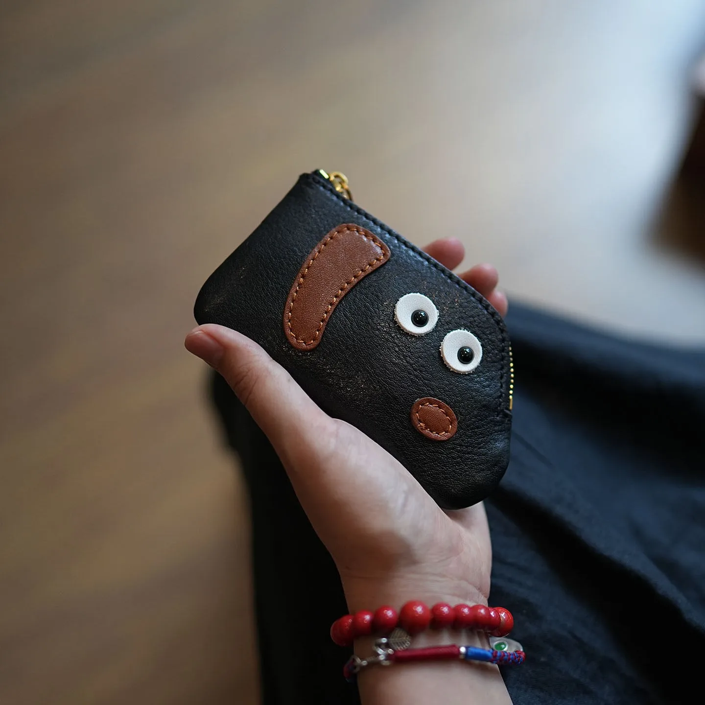Retro Cute Puppy Pattern Vegetable Tanned Top Layer Leather Card Holder for Women Genuine Leather Portable Coin & Lipstick Pouch