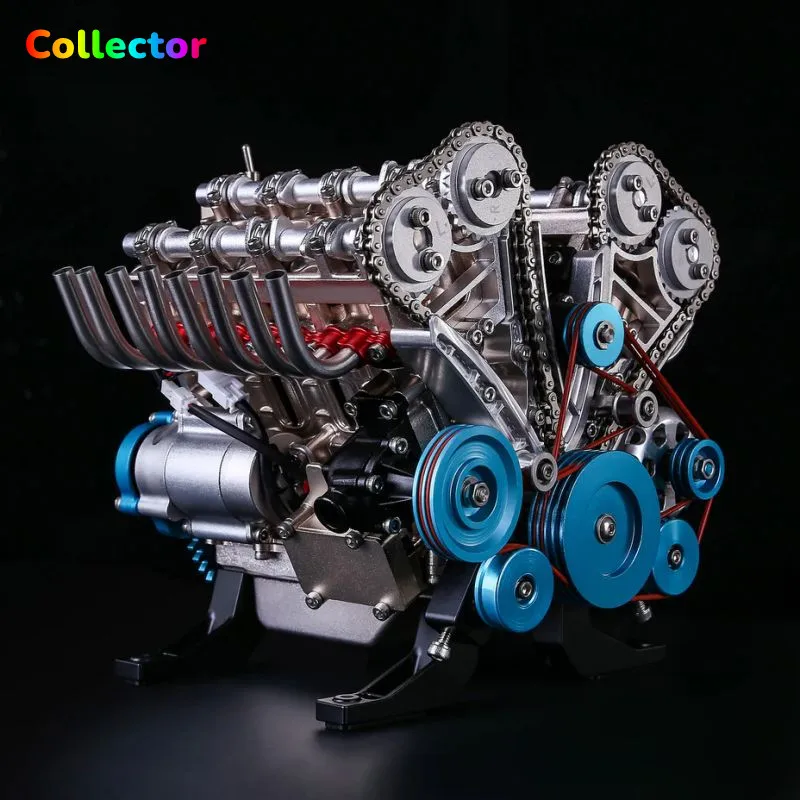 V8 physical engine assembly kit handmade, engine model toys fuchsia-red, metal mechanical decoration gifts, 500 + pieces