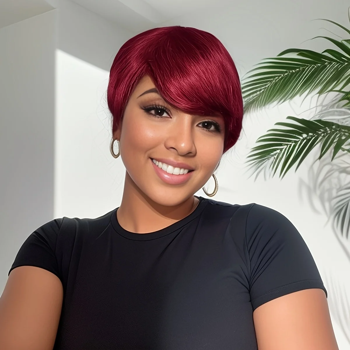 99J 짧은 인모 가발 픽시 컷 웨이브 가발 레이어드 풀 머신 메이드 여성용 가발