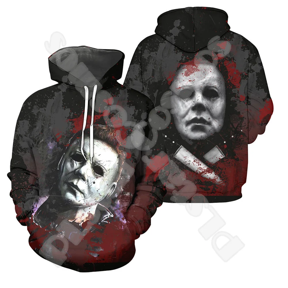 Halloween Cosplay Horror Thriller Movie Michael Myers Retro Vintage 3DPrint Pullover Harajuku Casual Funny Hoodies Jacket V2