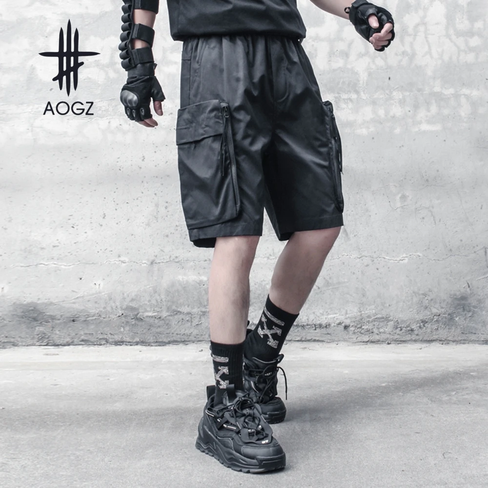 

Брюки-карго AOGZ мужские до колена, уличная одежда в стиле хип-хоп, Свободные повседневные короткие штаны с карманами, с эластичным поясом, большие размеры
