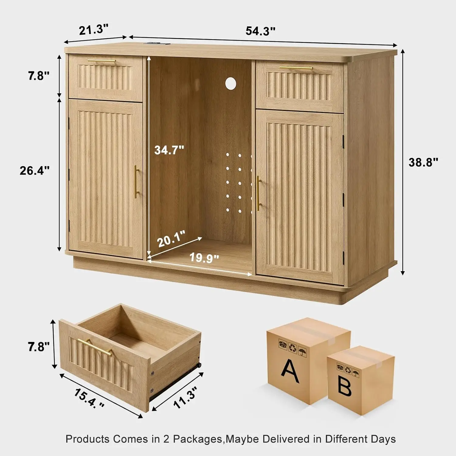 Mini Fridge Cabinet with Storage & Outlet, Bar Cabinet with Wine Rack & Drawers, Coffee Station for Home, Customized