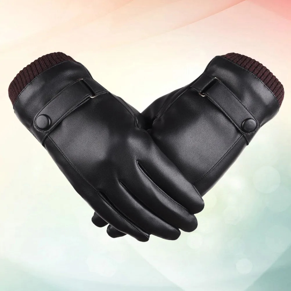 

Black PU Touchscreen Gloves Winter Warm Driving Gloves for Men with Suede Lining Windproof Wrist Fingers