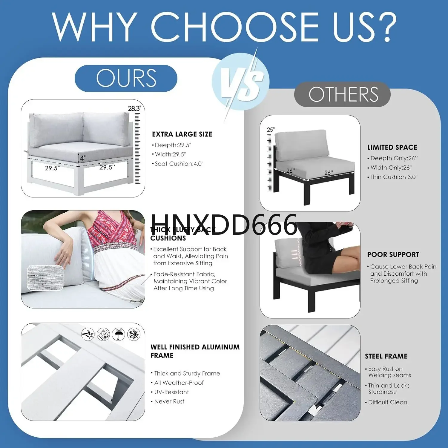 7 Piece High-End Extra Large White Aluminum Patio Furniture Sectional Set With Side Tables, Modern Luxury All Weather Comfy
