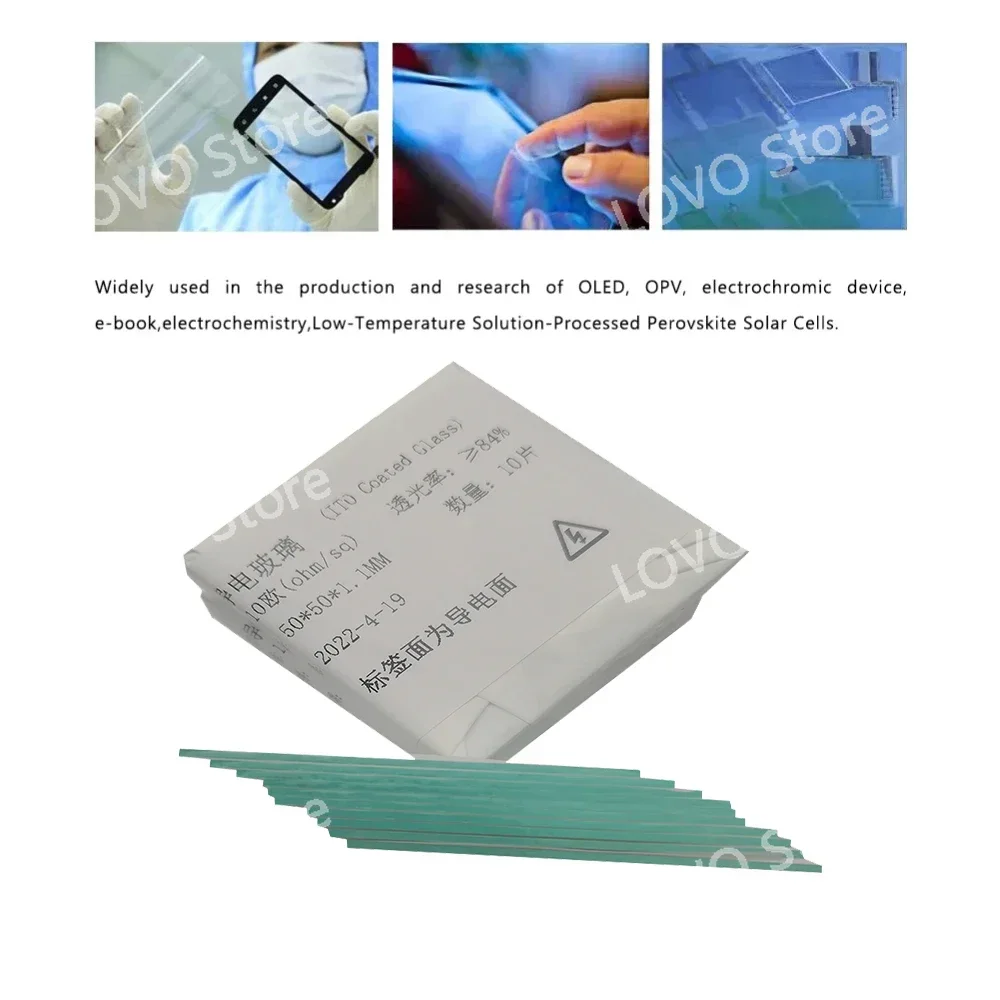 50x50x2.2mm, 10 ohm/sq, Lab Transparent Conductive Glass Fluorine Doped Tin Oxide (FTO) Coated Glass